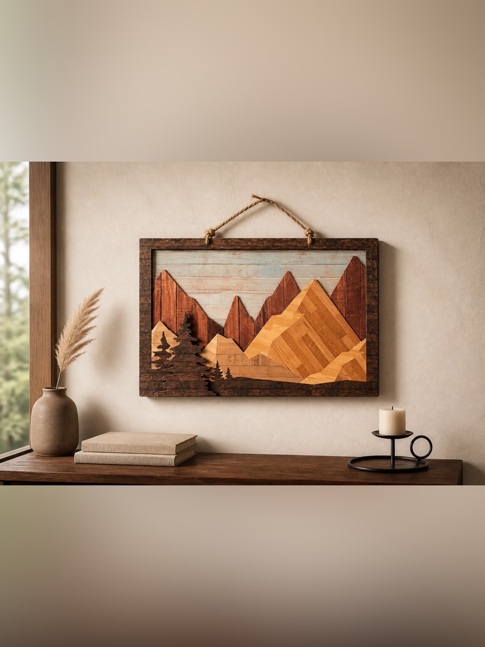 3D Mountain Wall Art - Rustic Brown & Tan Landscape